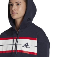 adidas Kapuzenjacke Essentials Pinstripe Block Fleece Full-Zip (locker geschnitten) inkblau Damen